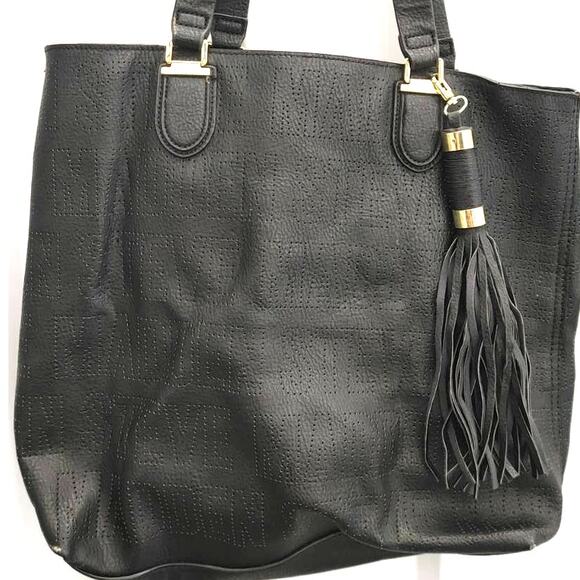 Steve Madden Purse Shoulder Bag Tote Black Perforated Print - Picture 1 of 9